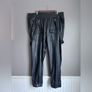 Like an Angel Black Faux Leather Jogger Pants with Suspenders Women’s Size 2X